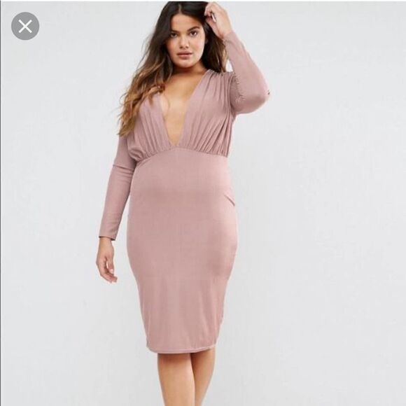 Missguided mauve Slinky Plunge Bodycon Midi Dress - Picture 3 of 16